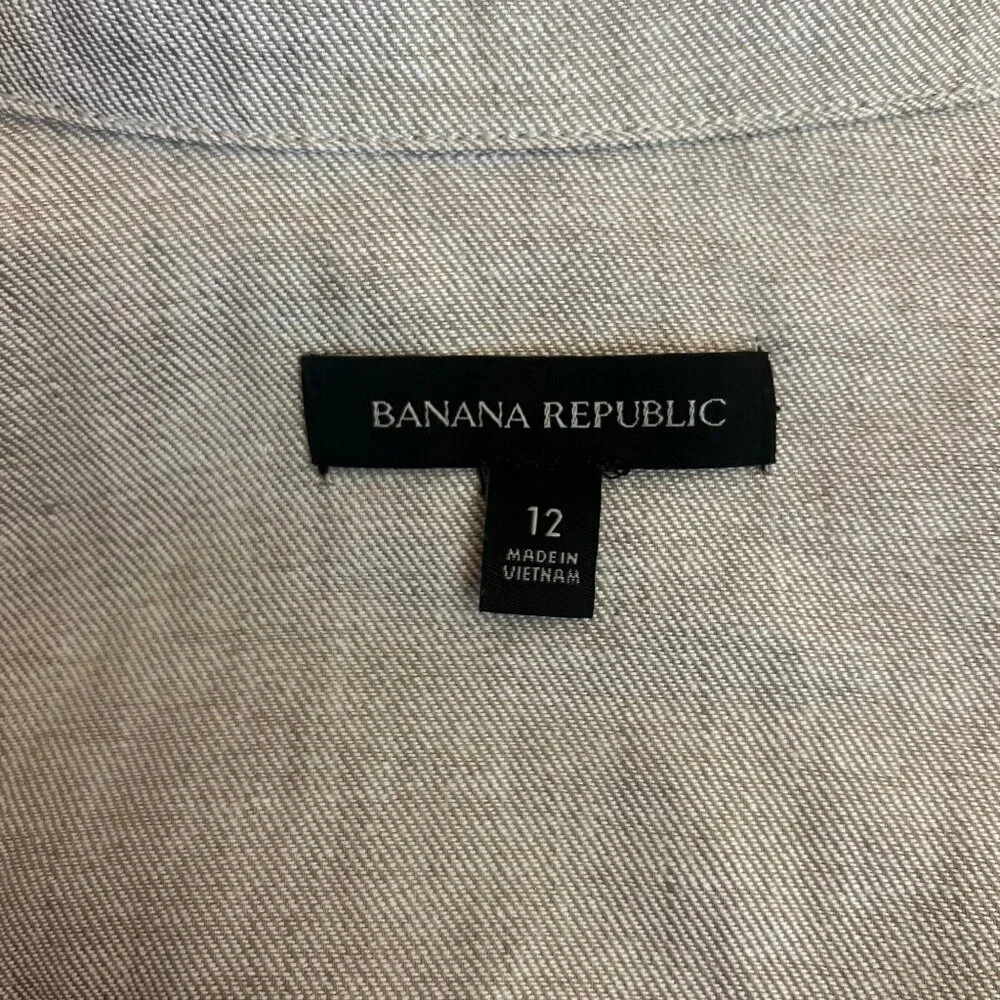 Banana Republic Linen Blend Belted Shirt Dress Khaki Beige Button Front Size 12 - Picture 6 of 7